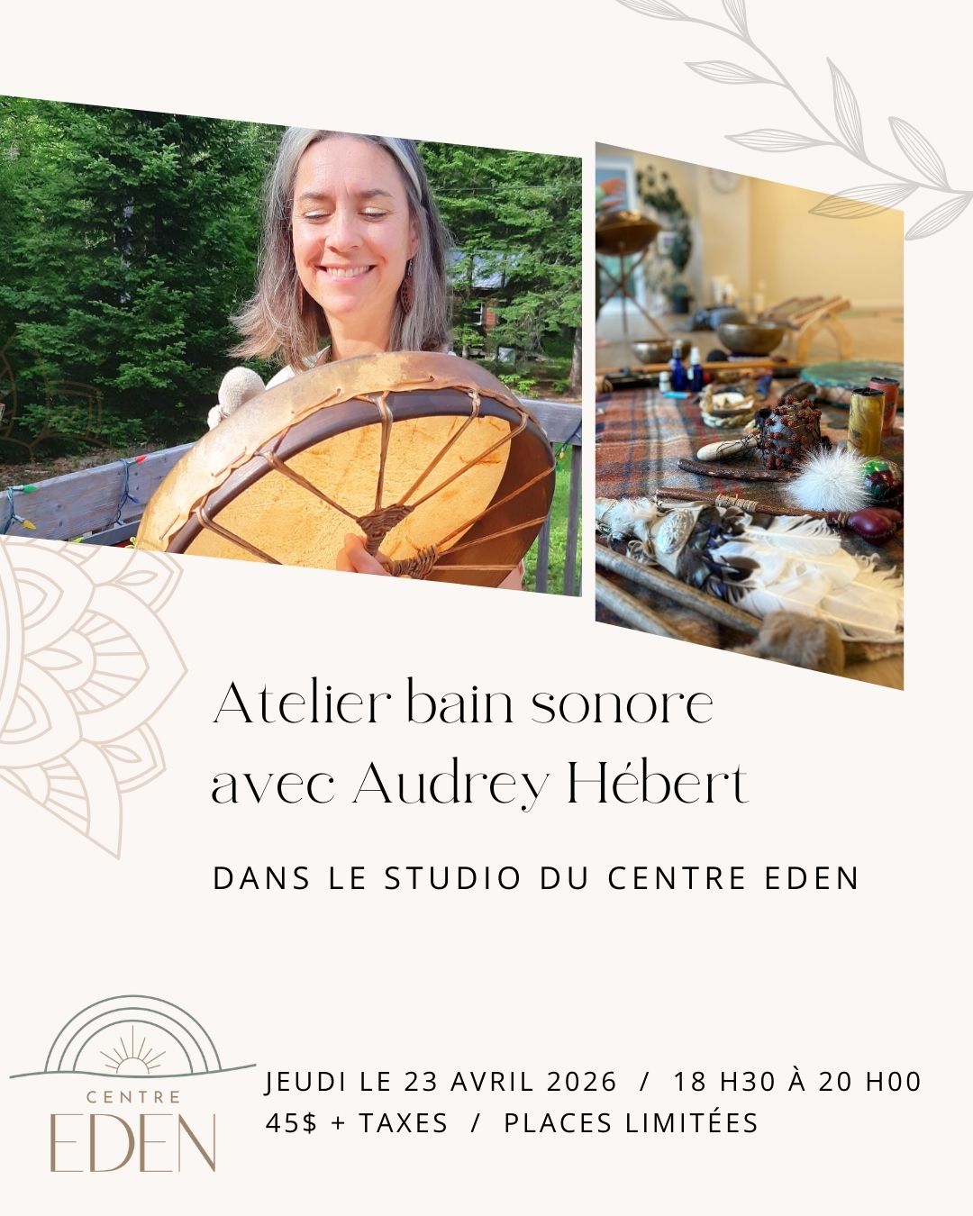 atelier bain vibratoire au centre eden dans les Laurentides